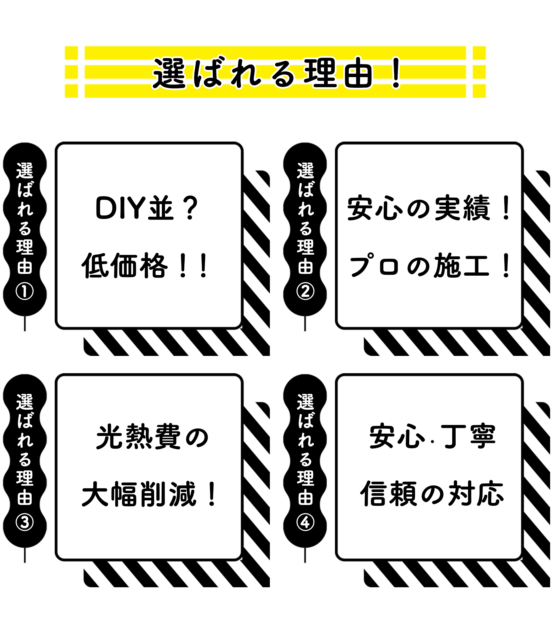 選ばれる理由｜福岡の窓フィルム施工専門店、窓施工ドットコム 福岡の窓フィルム施工を専門に行う窓施工ドットコムは、福岡市東区蒲田にある有限会社京田工販の窓フィルム施工専門部署です。安心の低価格と豊富な実績、丁寧な施工で九州全域の窓際のお悩みを解決いたします。